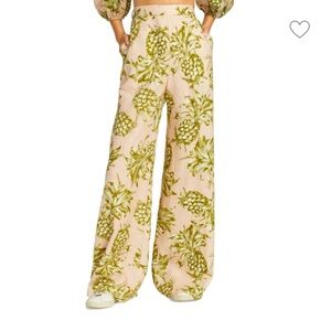 Zimmermann Floral Wide Leg Pants in Soft Pink and Olive